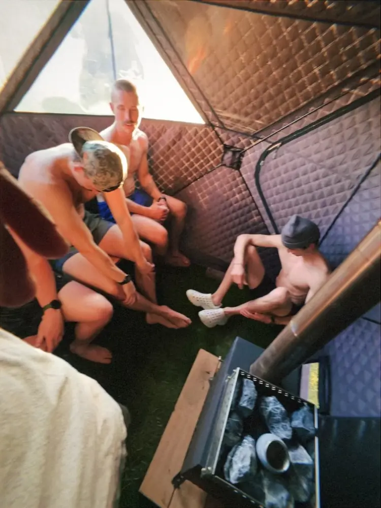 Five men enjoying the sauna together