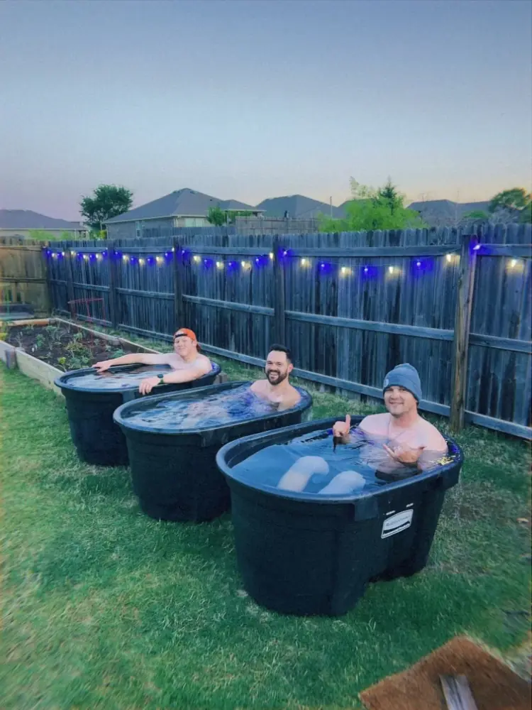 Three men in the sauna at a hangout