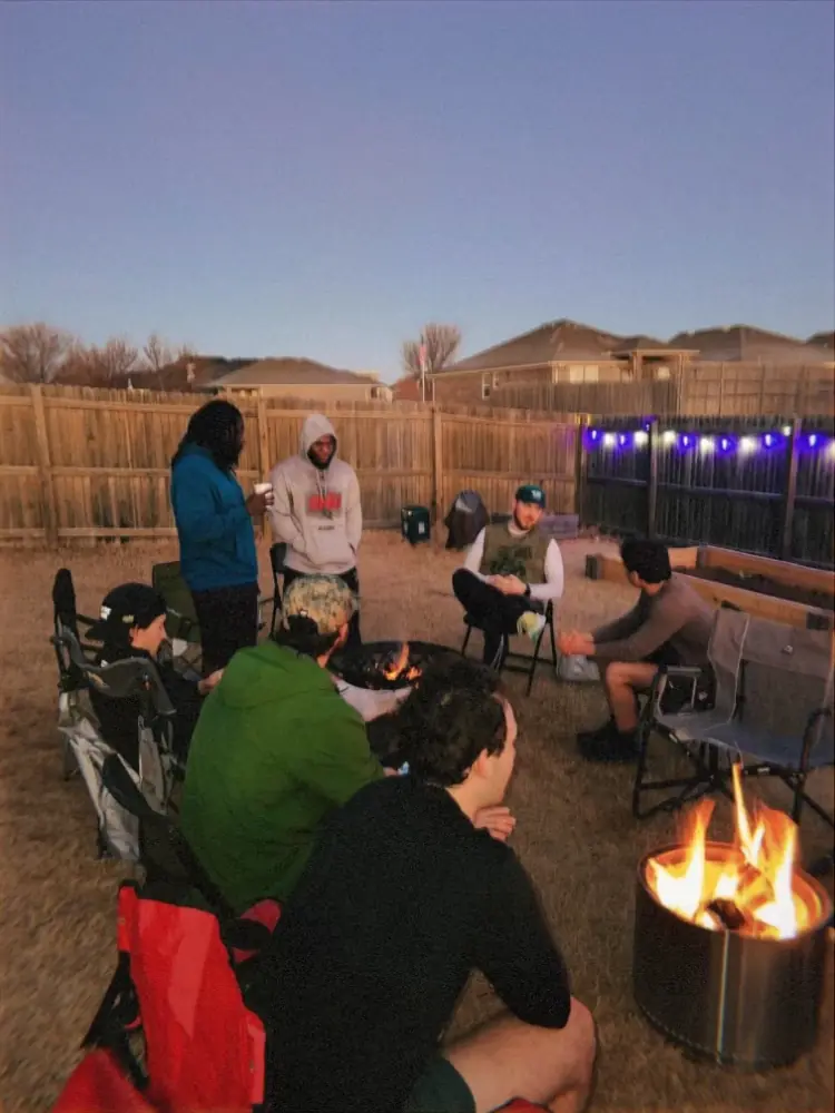 Meantime hangout in Timmy’s yard around the fire